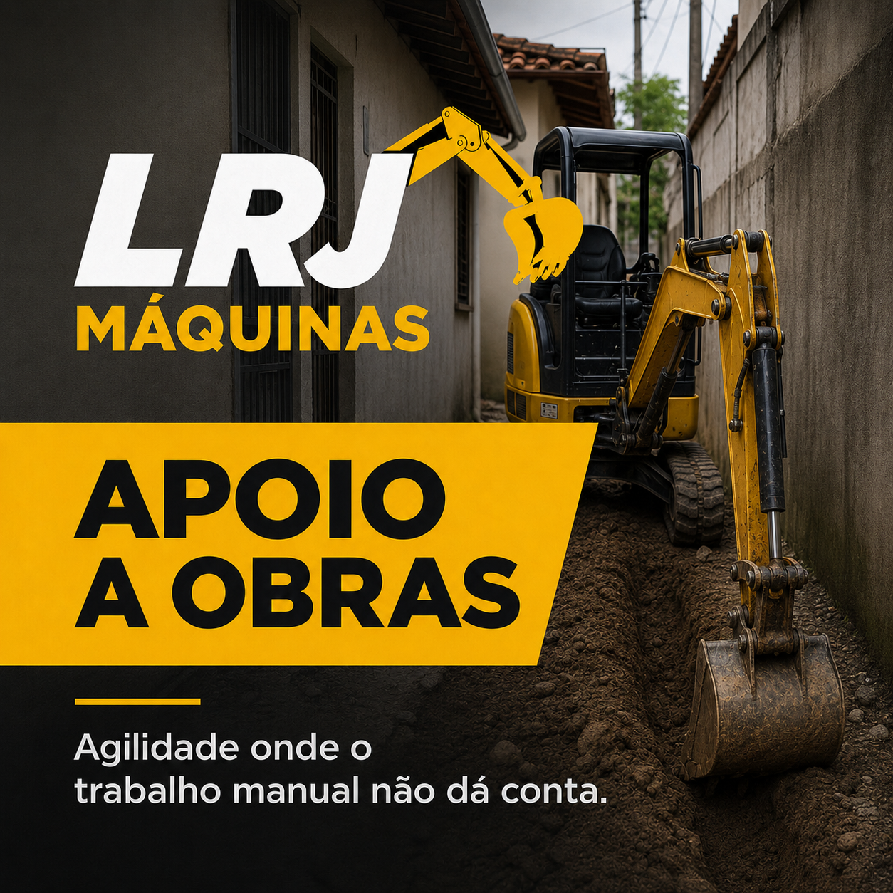 Arte do serviço de apoio a obras da LRJ Máquinas