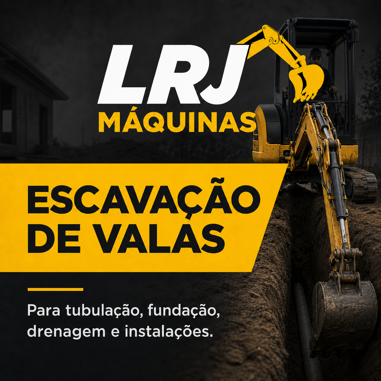 Arte do serviço de escavação de valas da LRJ Máquinas