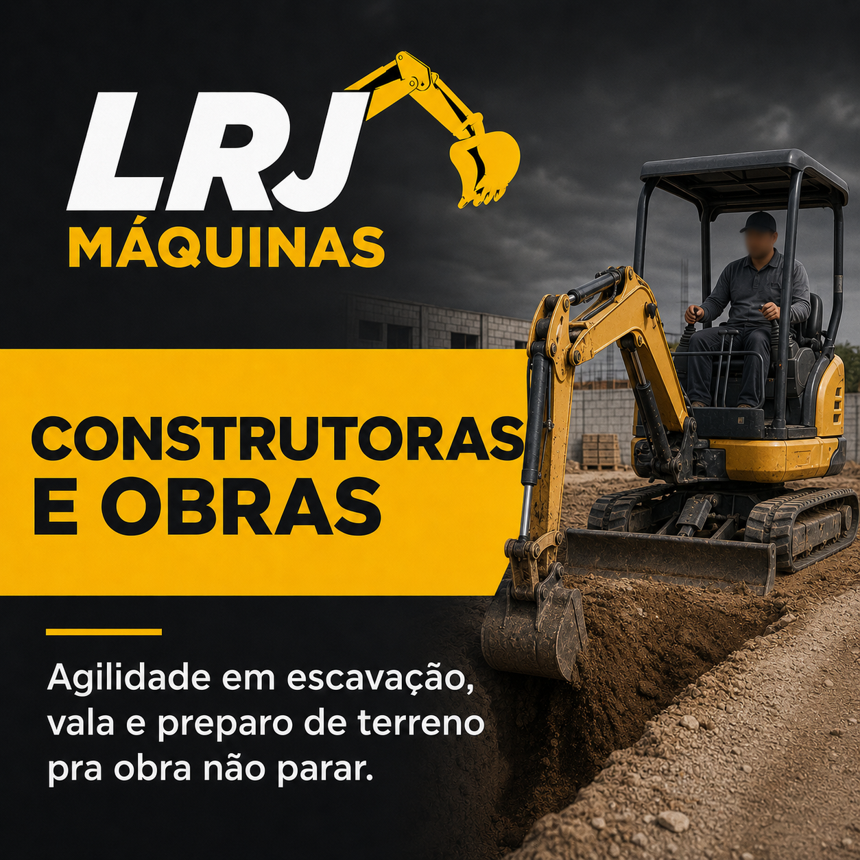 Arte promocional da LRJ Máquinas para construtoras e obras